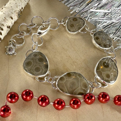 Sterling Silver Petoskey Stone Bracelet - Stone Treasures by the Lake