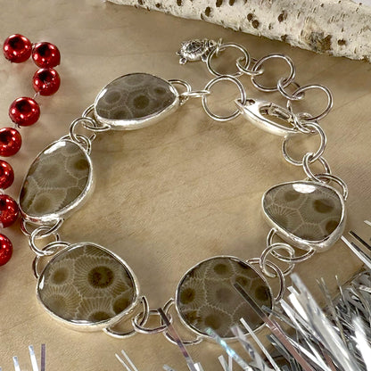 Sterling Silver Petoskey Stone Bracelet - Stone Treasures by the Lake