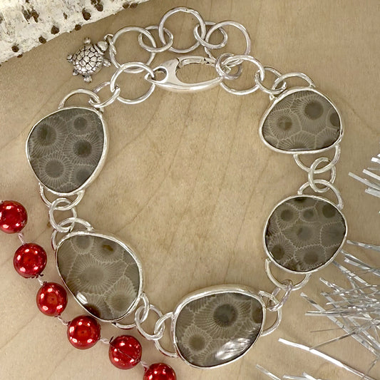 Sterling Silver Petoskey Stone Bracelet - Stone Treasures by the Lake