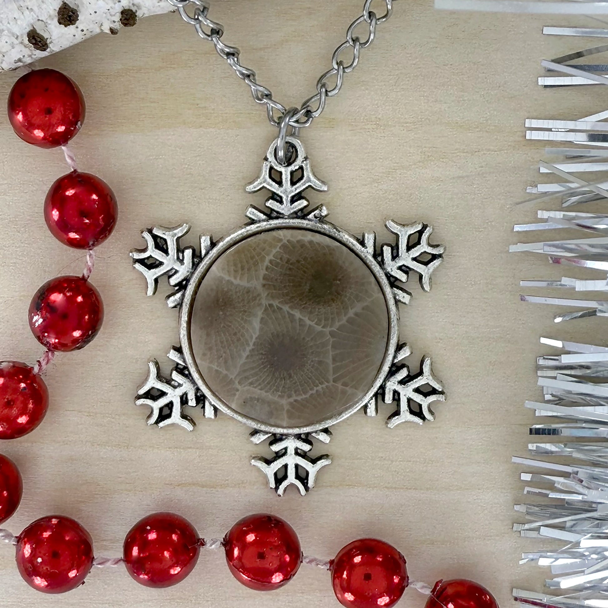 Petoskey Stone Snowflake Pendant Necklace - Stone Treasures by the Lake