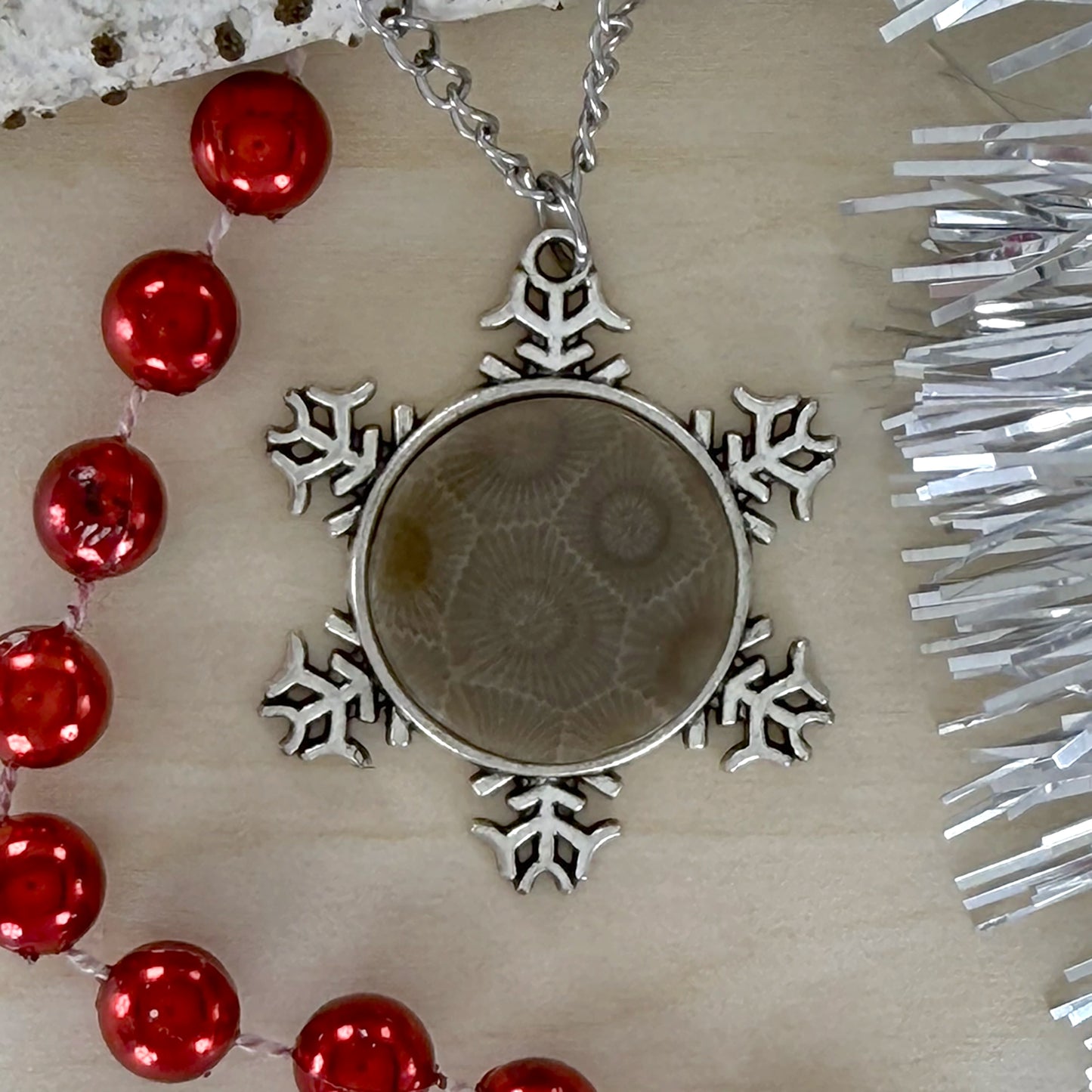 Petoskey Stone Snowflake Pendant Necklace - Stone Treasures by the Lake