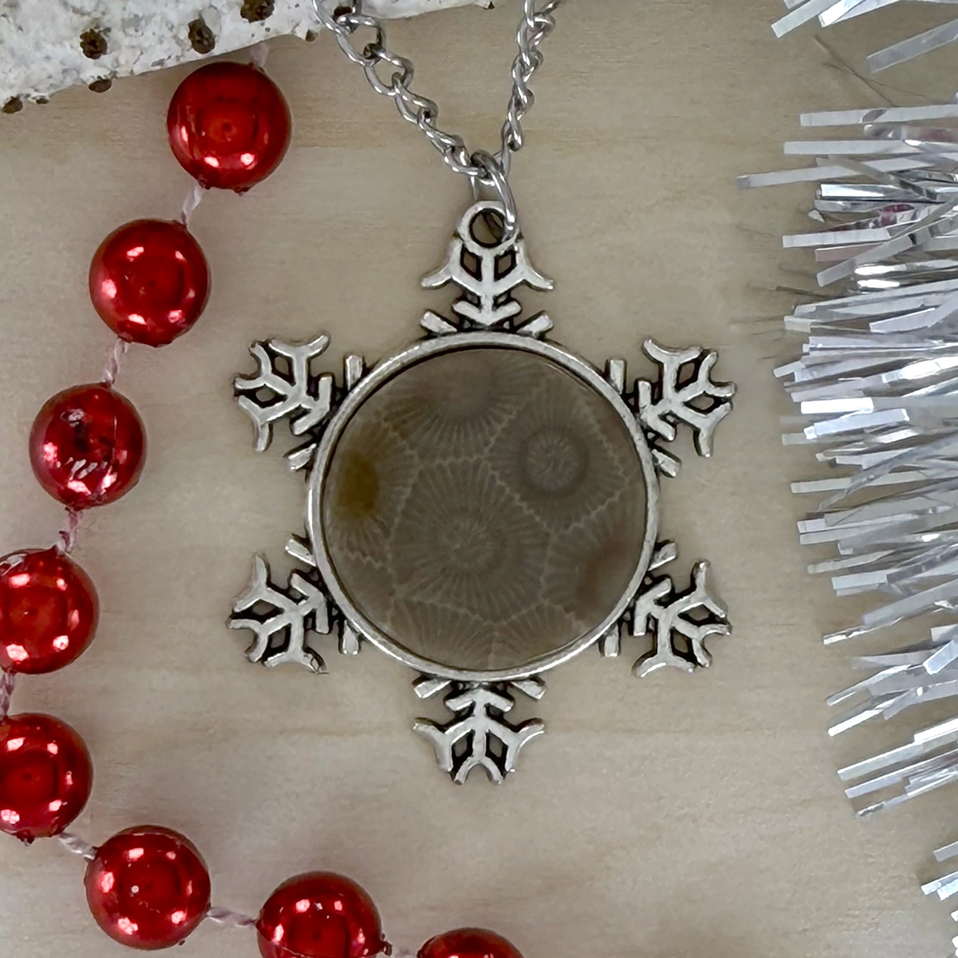 Petoskey Stone Snowflake Pendant Necklace - Stone Treasures by the Lake