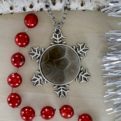 Petoskey Stone Snowflake Pendant Necklace - Stone Treasures by the Lake