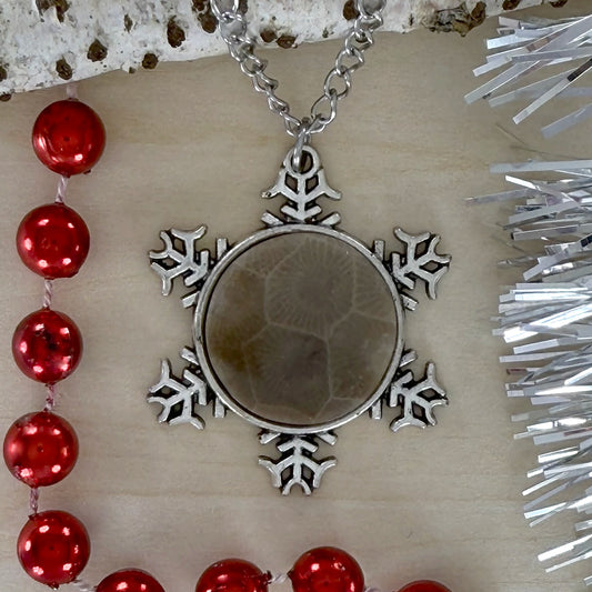 Petoskey Stone Snowflake Pendant Necklace - Stone Treasures by the Lake