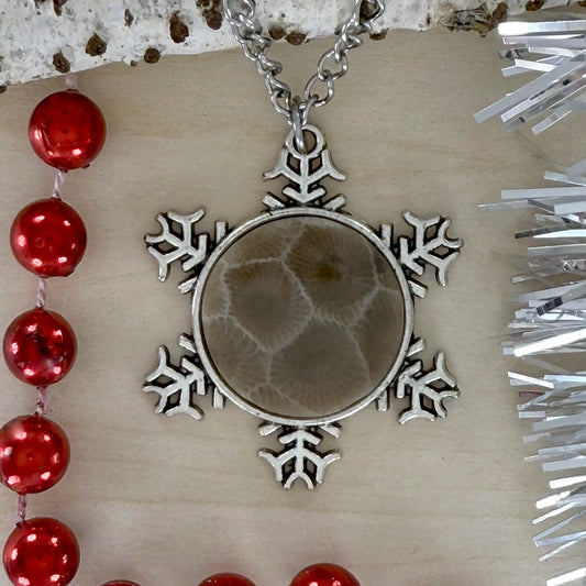 Petoskey Stone Snowflake Pendant Necklace - Stone Treasures by the Lake