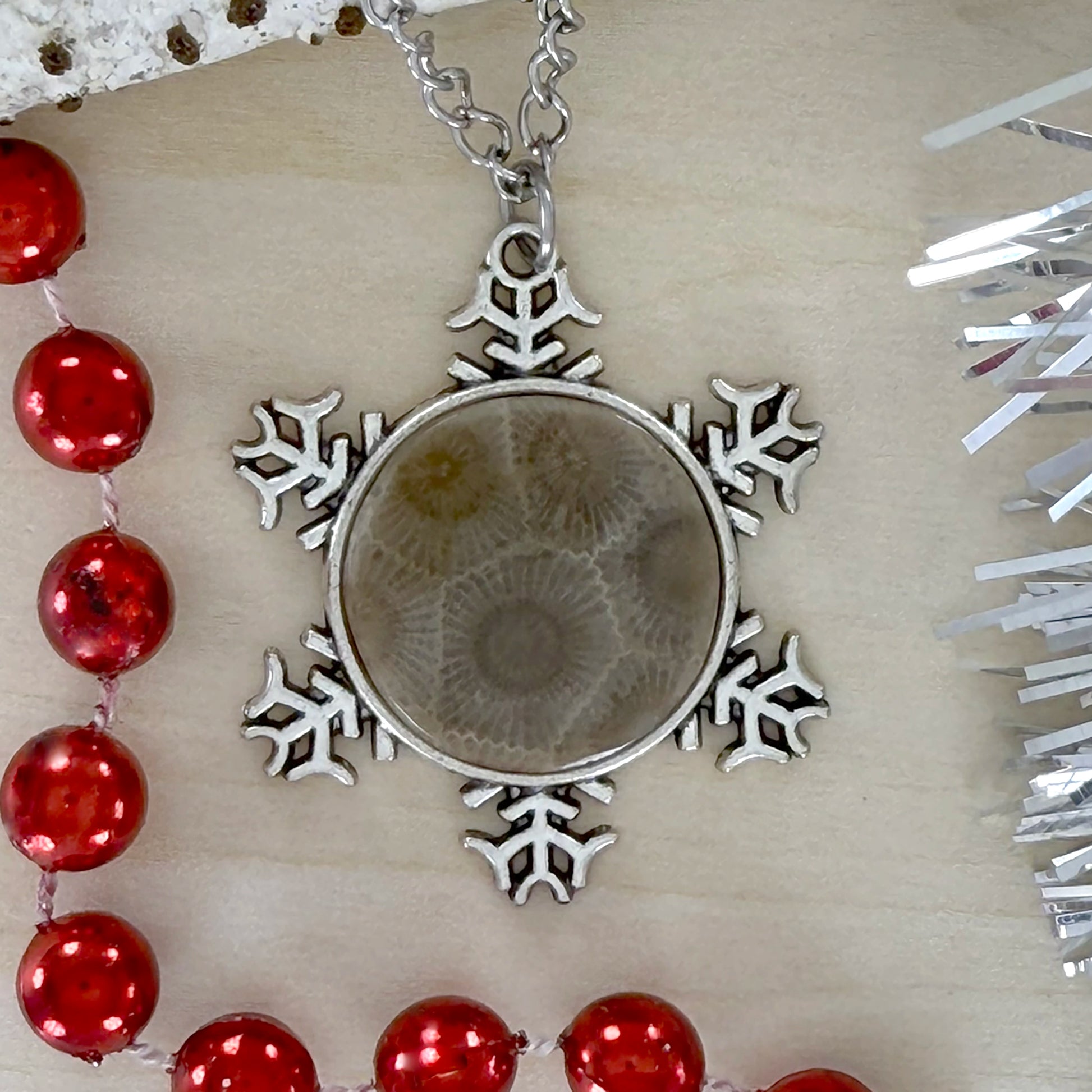 Petoskey Stone Snowflake Pendant Necklace - Stone Treasures by the Lake