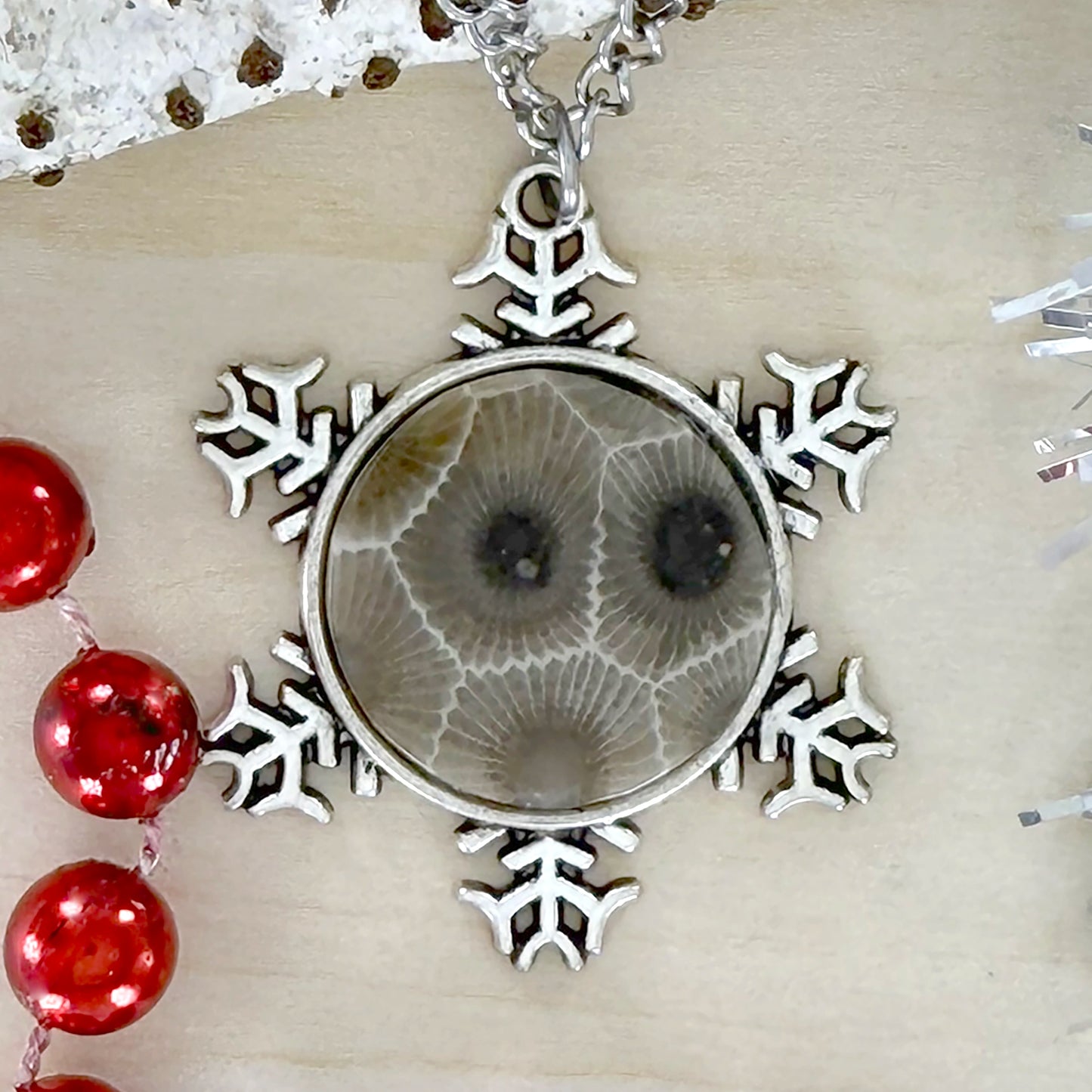 Petoskey Stone Snowflake Pendant Necklace - Stone Treasures by the Lake