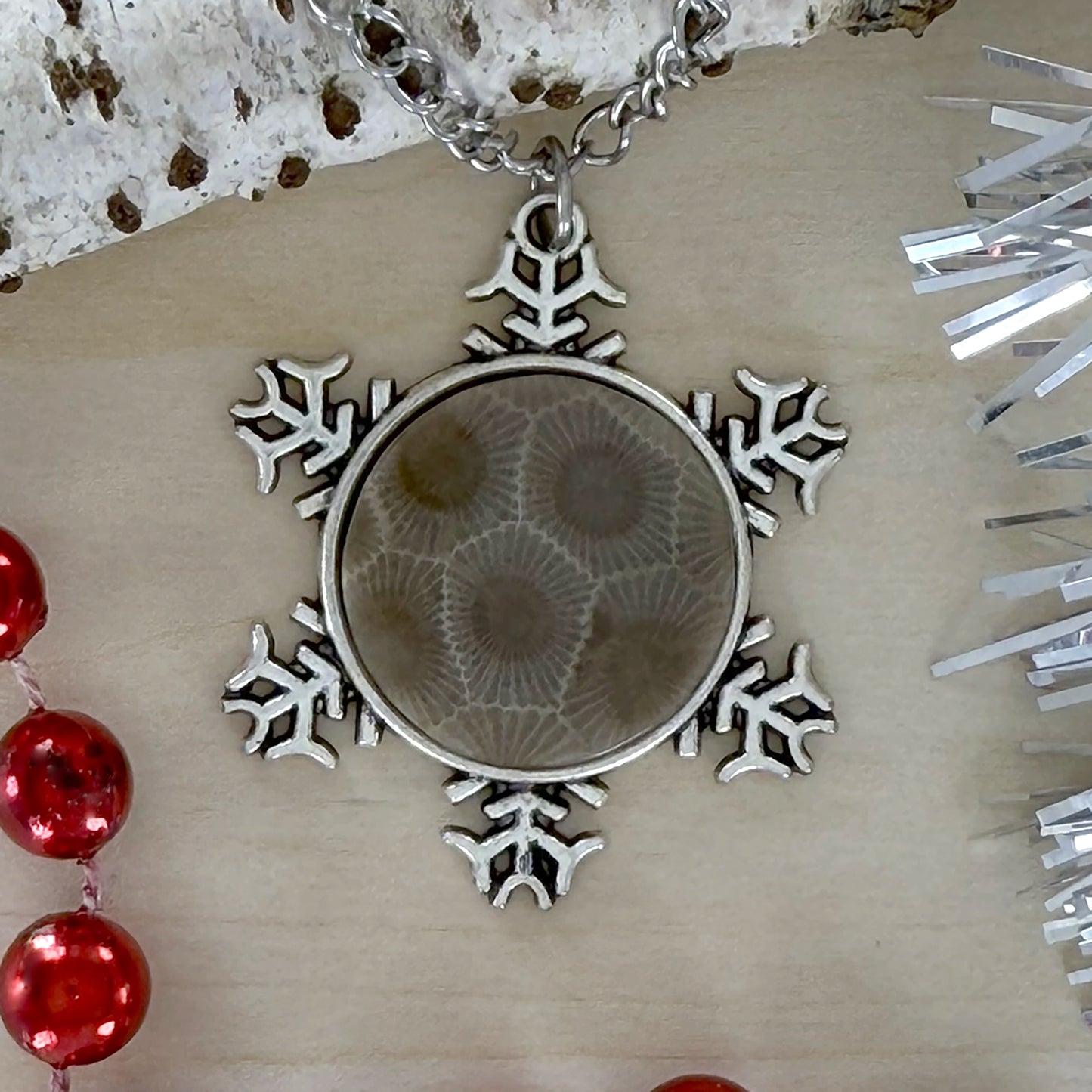 Petoskey Stone Snowflake Pendant Necklace - Stone Treasures by the Lake