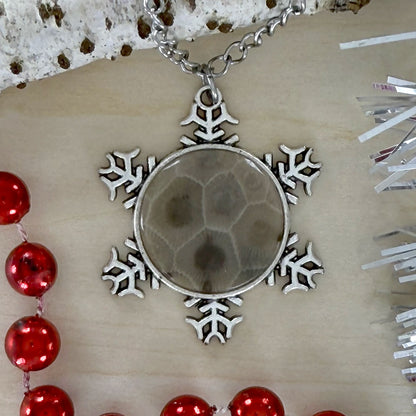 Petoskey Stone Snowflake Pendant Necklace - Stone Treasures by the Lake