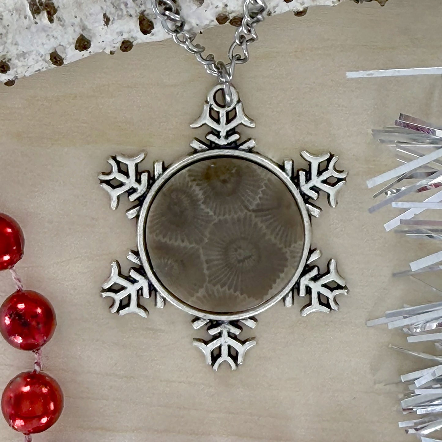 Petoskey Stone Snowflake Pendant Necklace - Stone Treasures by the Lake