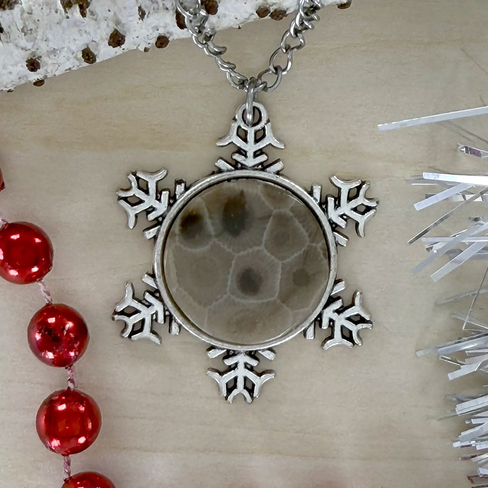 Petoskey Stone Snowflake Pendant Necklace - Stone Treasures by the Lake