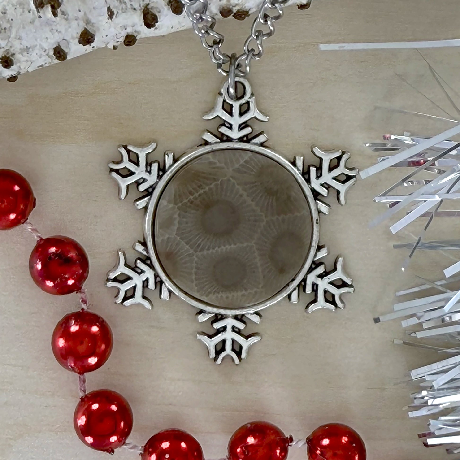 Petoskey Stone Snowflake Pendant Necklace - Stone Treasures by the Lake