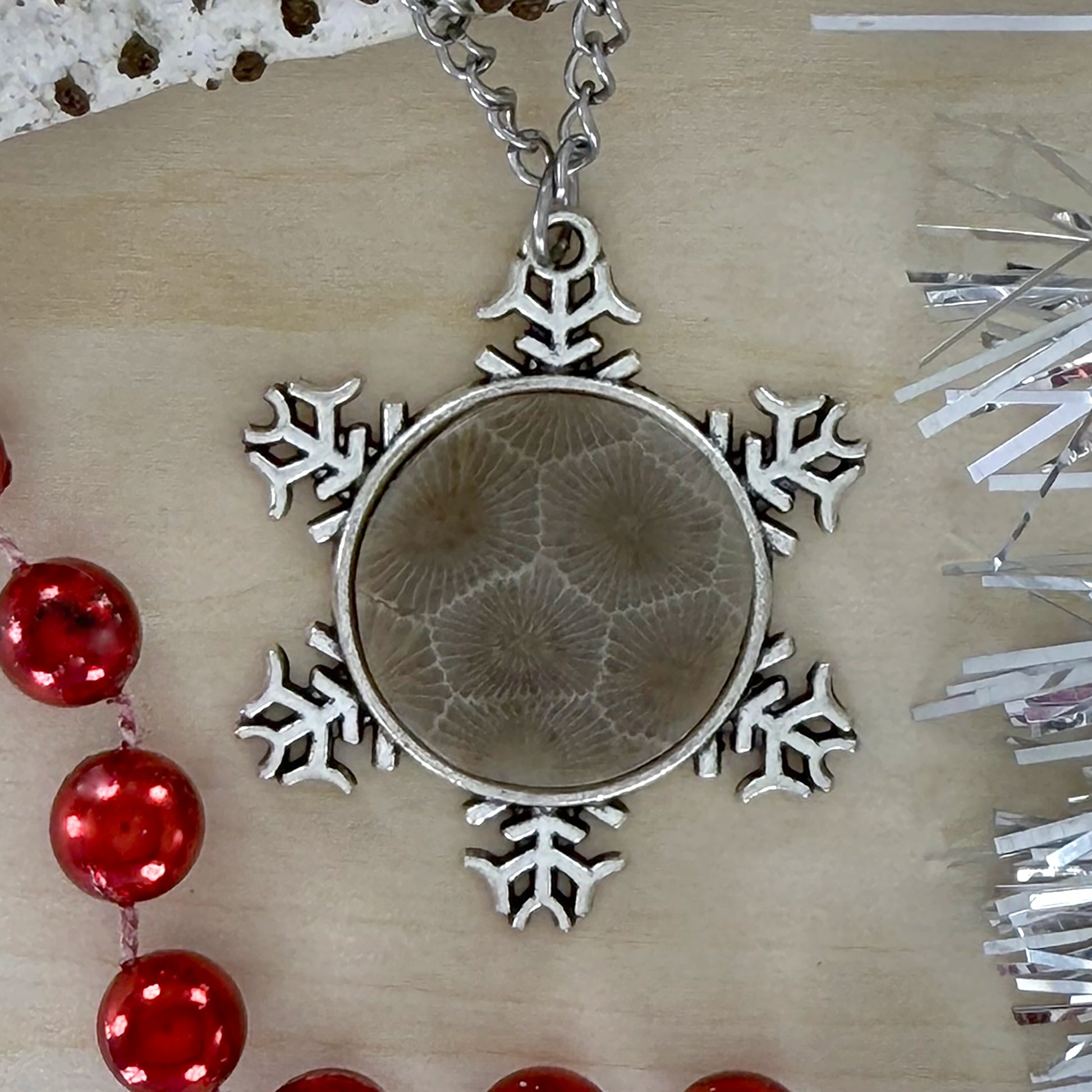 Petoskey Stone Snowflake Pendant Necklace - Stone Treasures by the Lake