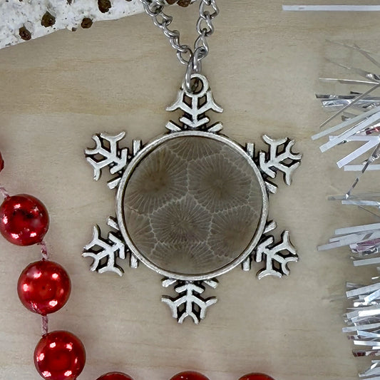 Petoskey Stone Snowflake Pendant Necklace - Stone Treasures by the Lake