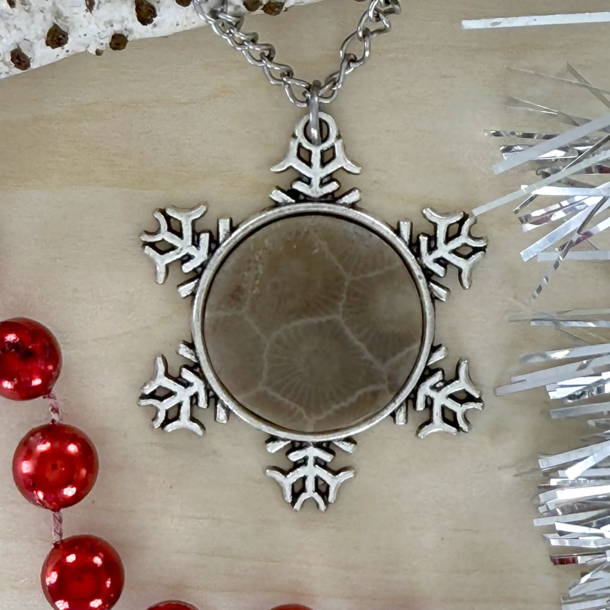 Petoskey Stone Snowflake Pendant Necklace - Stone Treasures by the Lake