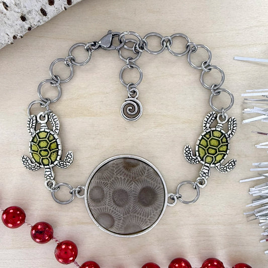 Petoskey Stone Turtle Bracelet - Stone Treasures by the Lake