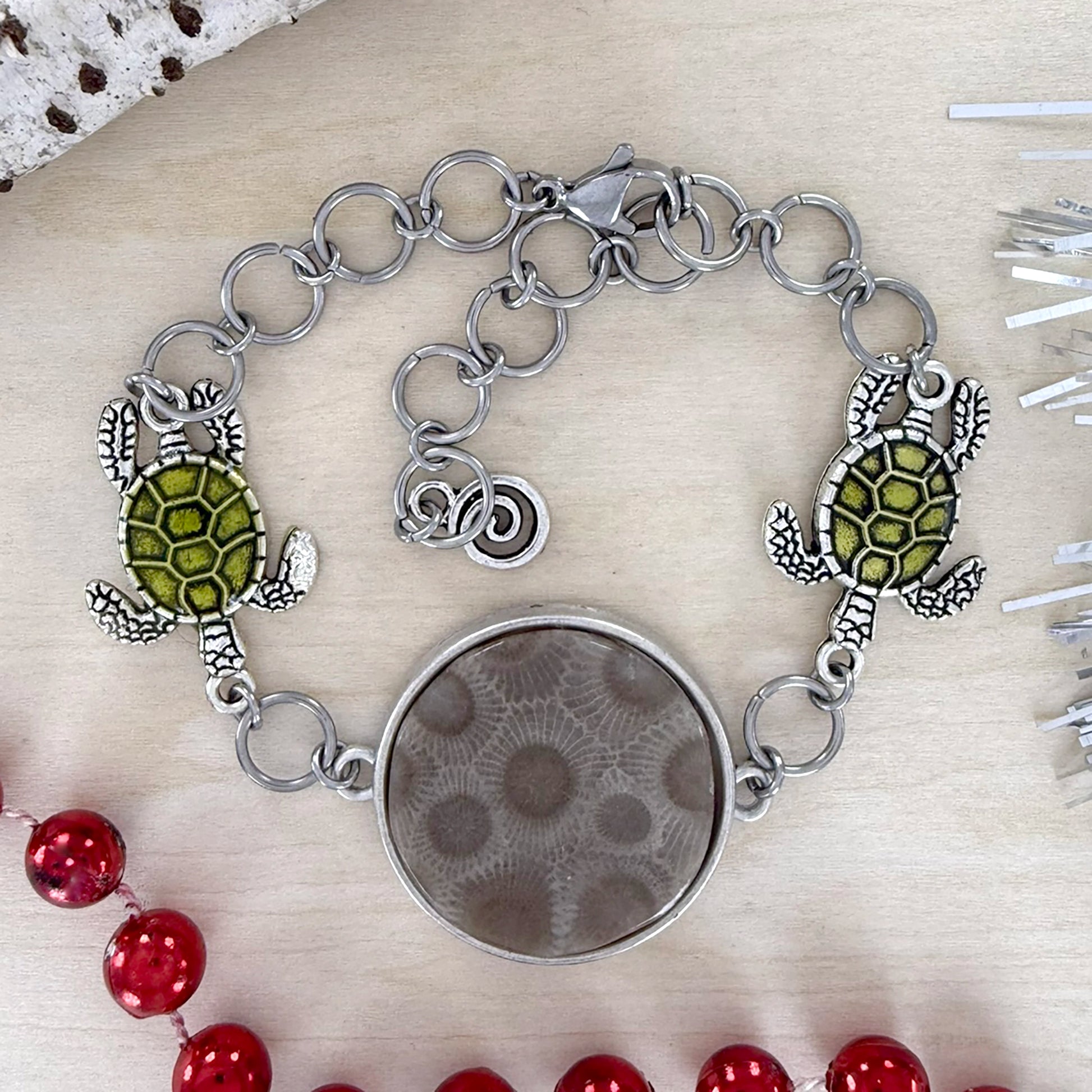 Petoskey Stone Turtle Bracelet - Stone Treasures by the Lake