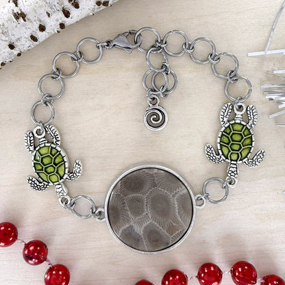 Petoskey Stone Turtle Bracelet - Stone Treasures by the Lake