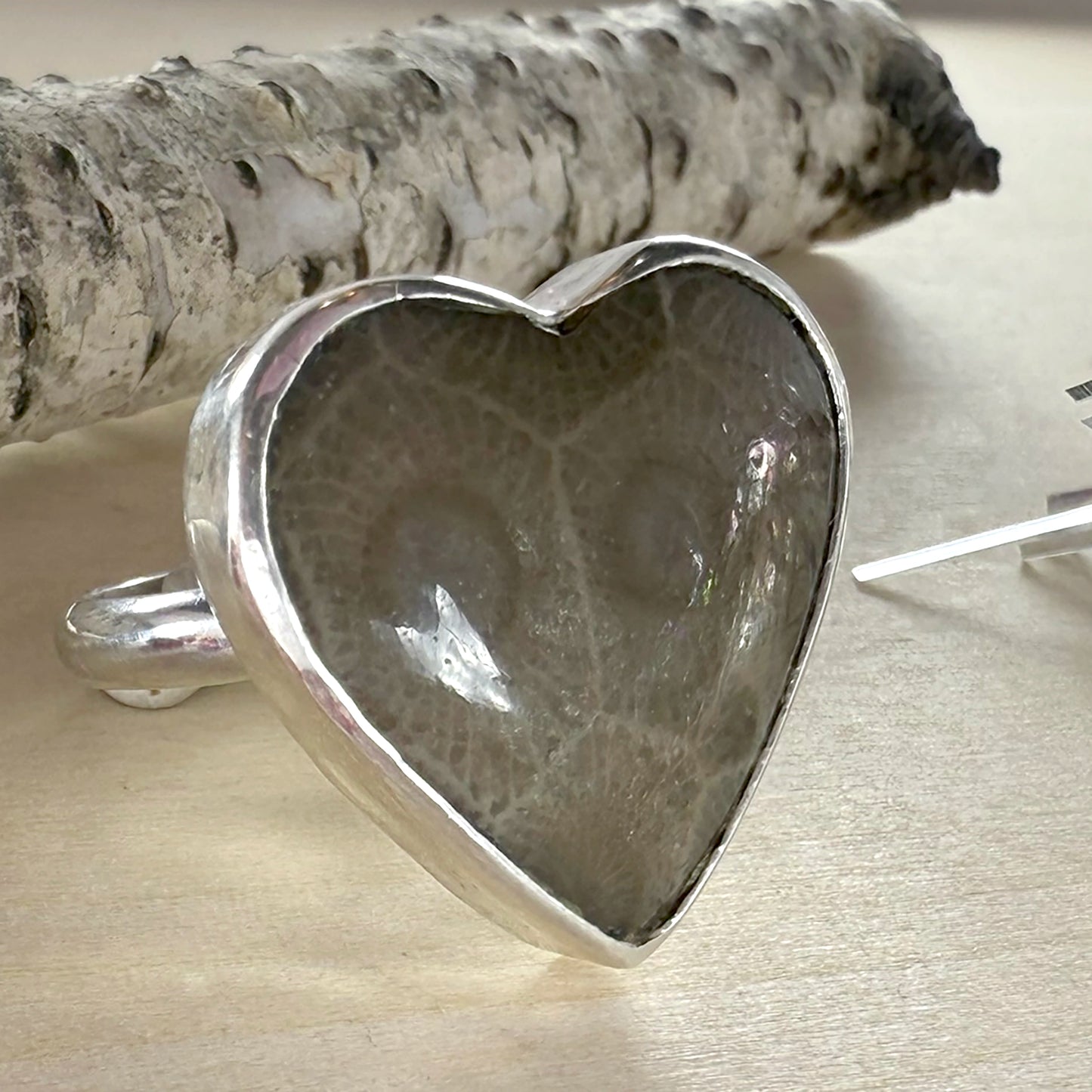 Petoskey Stone Heart Ring - Stone Treasures by the Lake