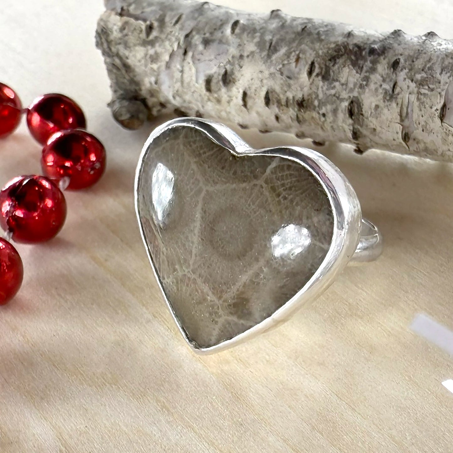 Petoskey Stone Heart Ring - Stone Treasures by the Lake