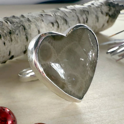 Petoskey Stone Heart Ring - Stone Treasures by the Lake