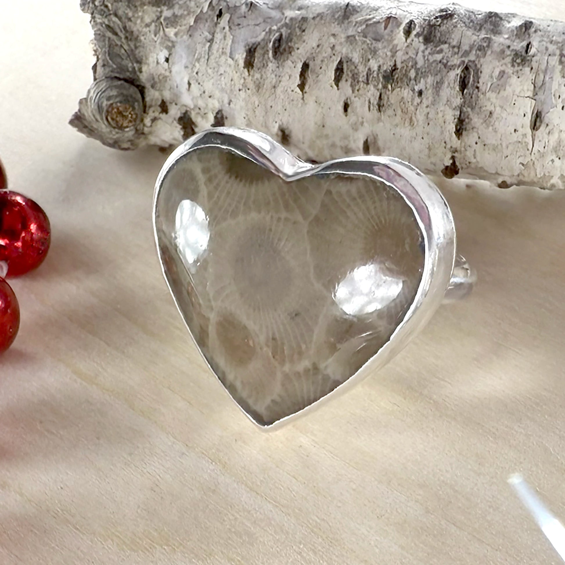 Petoskey Stone Heart Ring - Stone Treasures by the Lake