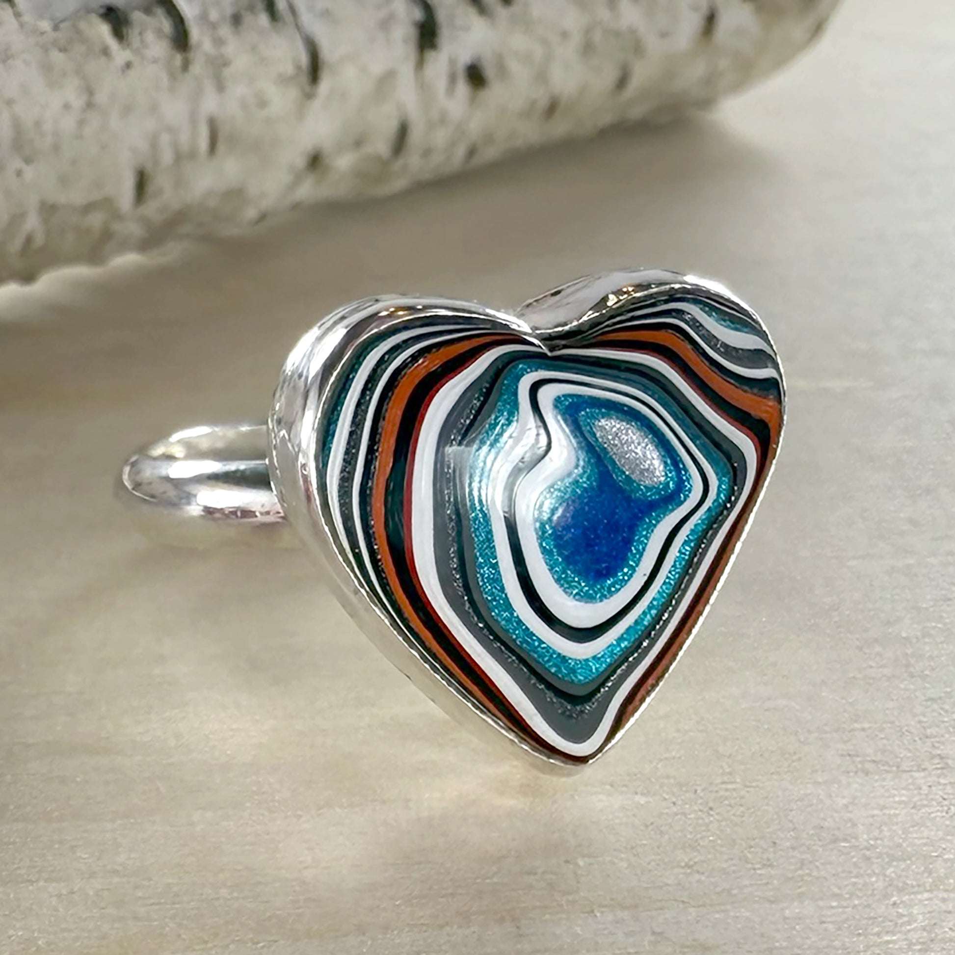 Fordite Heart Ring - Stone Treasures by the Lake