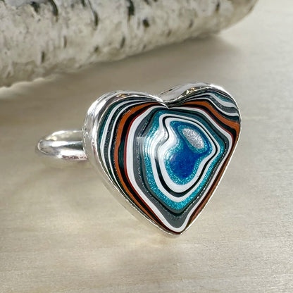 Fordite Heart Ring - Stone Treasures by the Lake