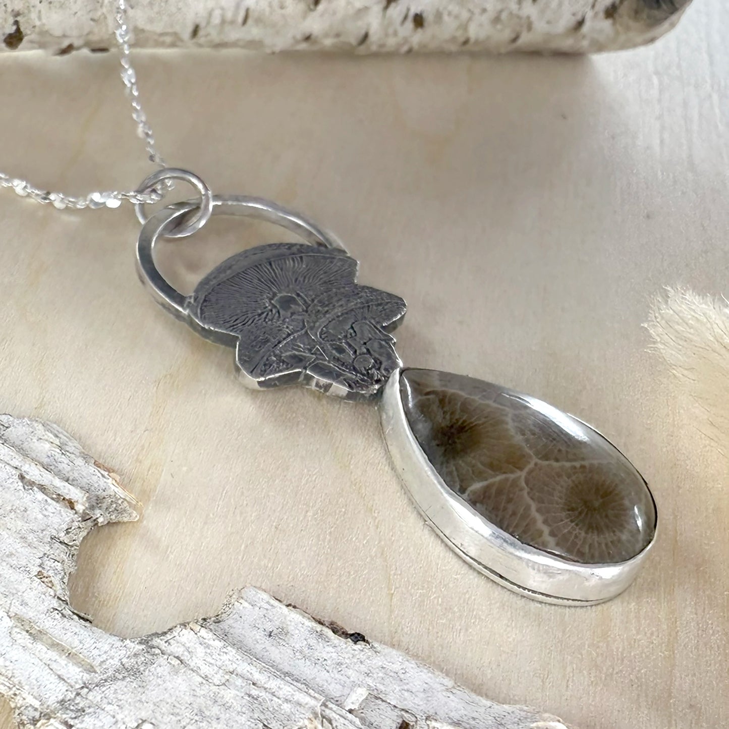 Petoskey Stone Mushroom Pendant - Stone Treasures by the Lake