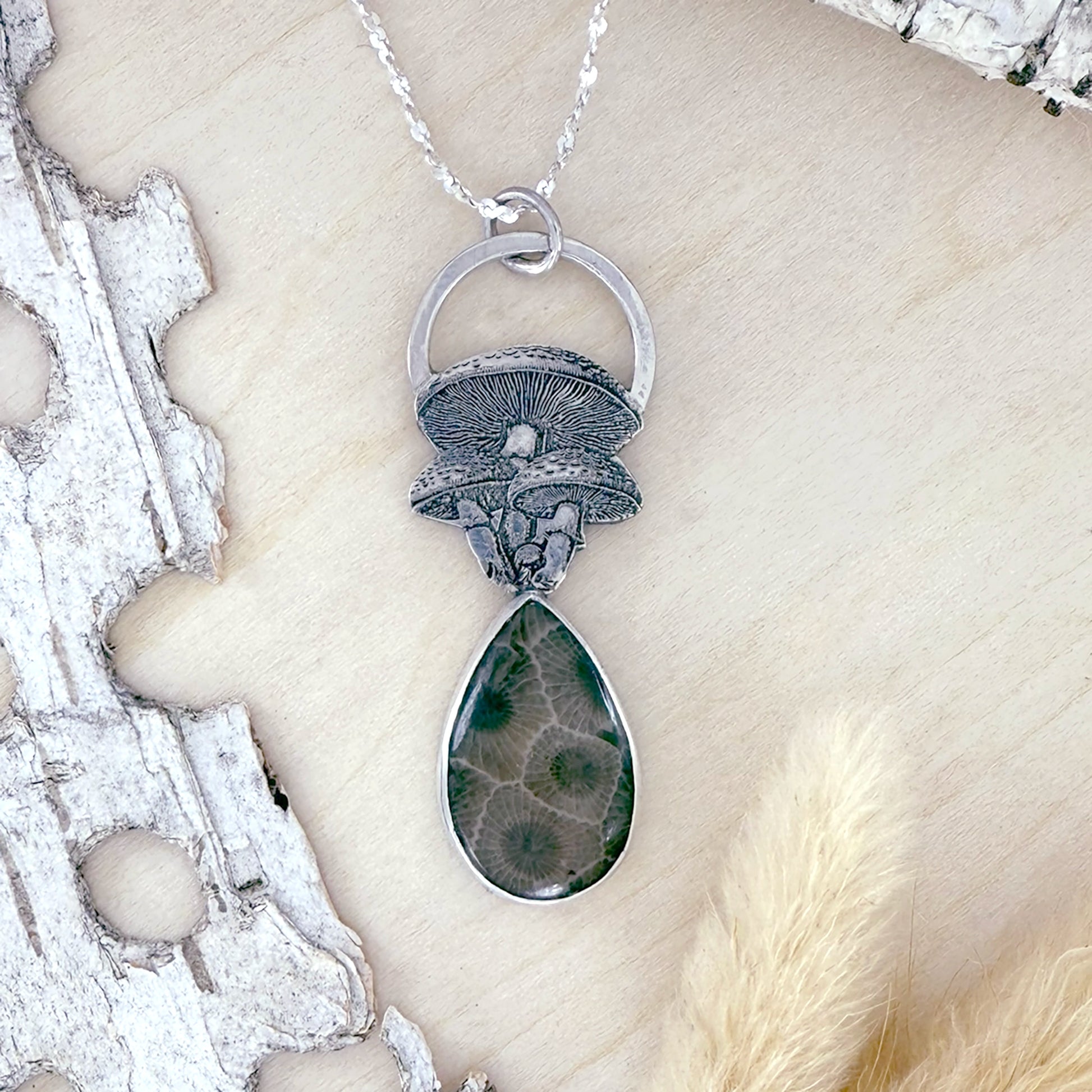 Petoskey Stone Mushroom Pendant - Stone Treasures by the Lake