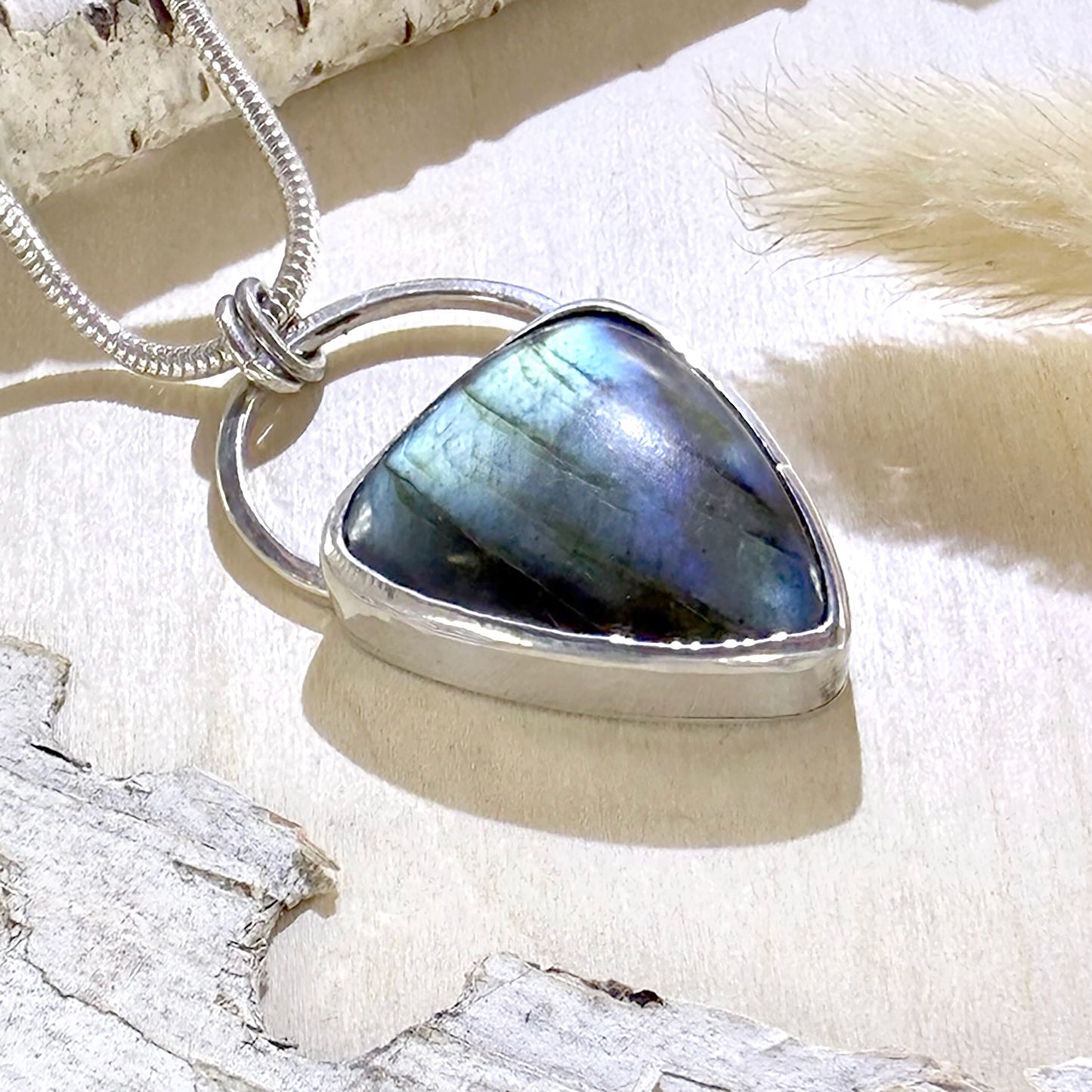 Labradorite with Wolf Design Pendant Necklace - Stone Treasures by the Lake