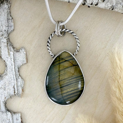 Labradorite with Raven Pendant Necklace - Stone Treasures by the Lake