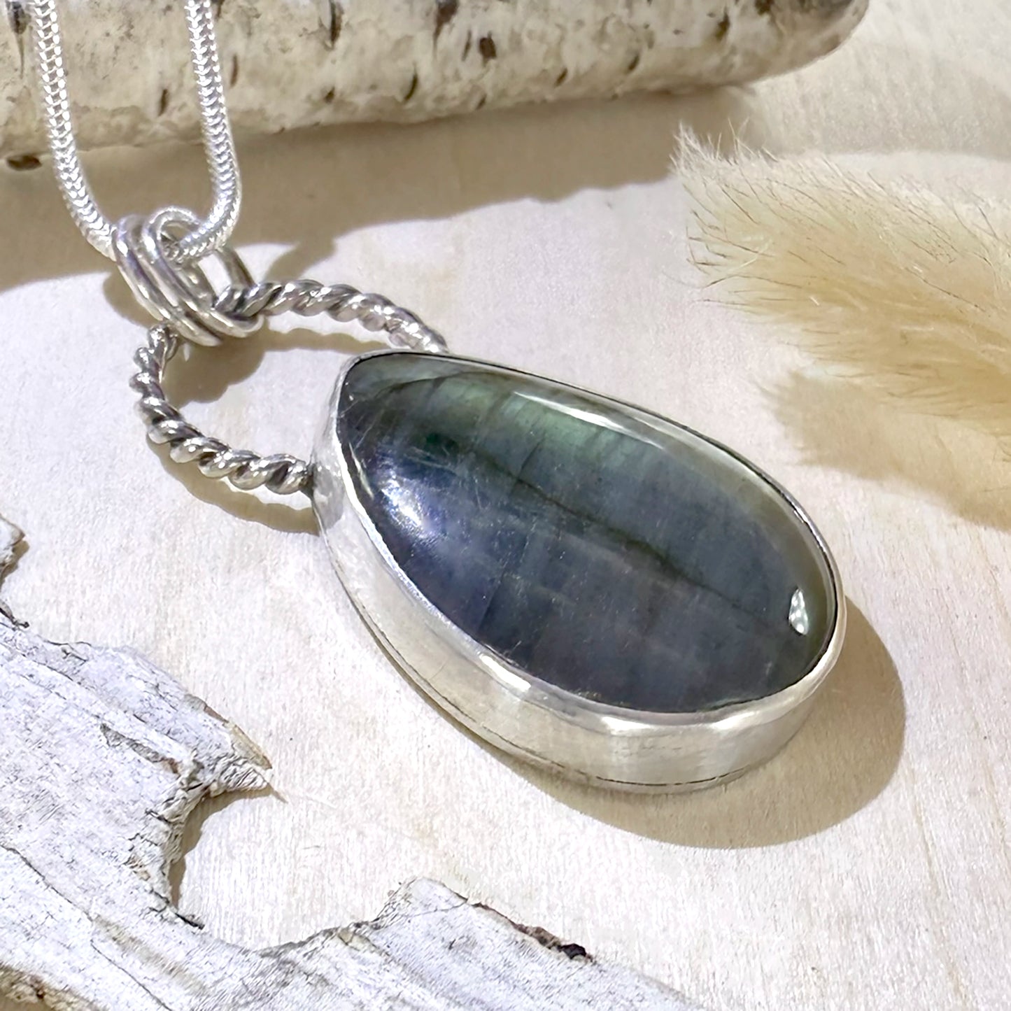 Labradorite with Raven Pendant Necklace - Stone Treasures by the Lake