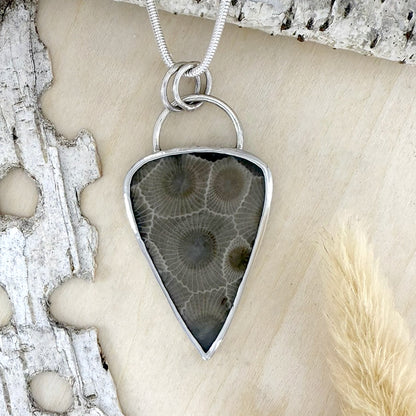 Petoskey Stone with Bear Engraving Pendant Necklace - Stone Treasures