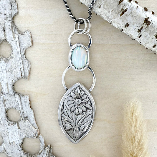 Kyocera Opal with Daisy Pendant Necklace - Stone Treasures by the Lake