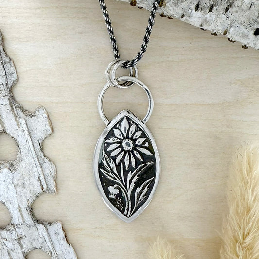 Sterling Silver Daisy Pendant Necklace - Stone Treasures by the Lake