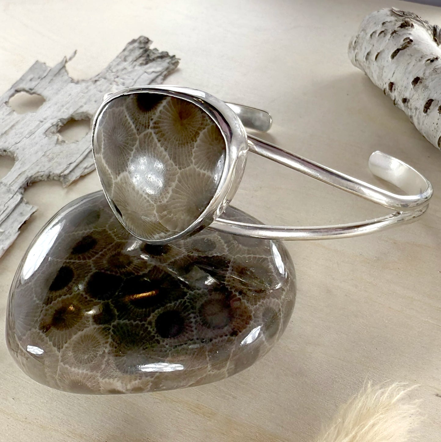 Petoskey Stone Cuff Bracelet - Stone Treasures by the Lake