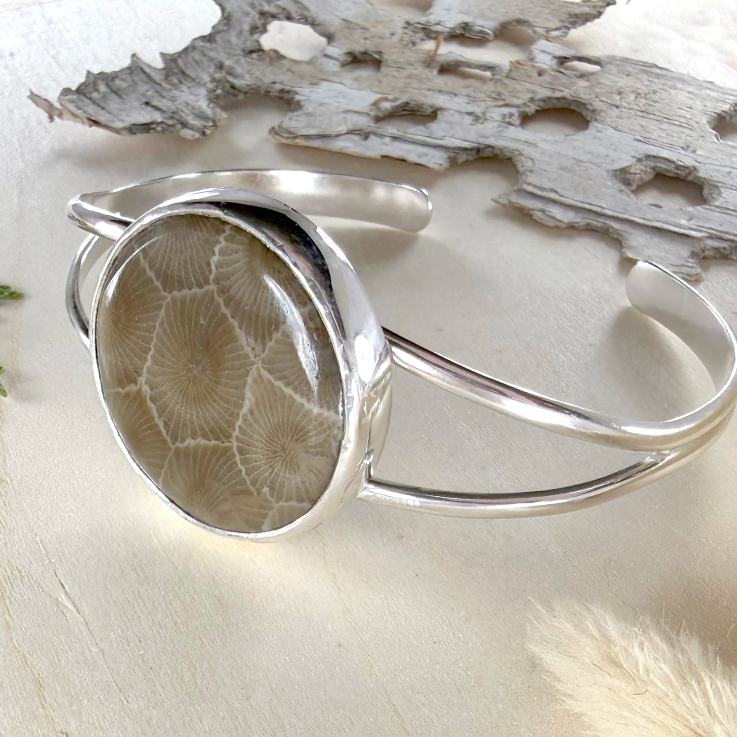 Petoskey Stone Cuff Bracelet - Stone Treasures by the Lake