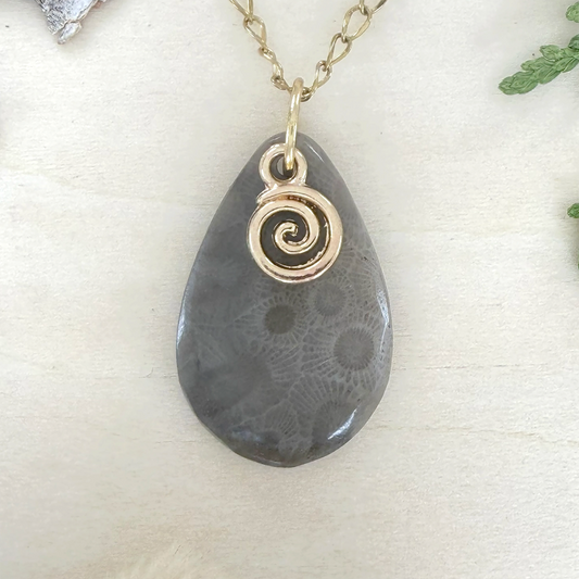 Petoskey Stone Swirl Pendant Necklace - Stone Treasures by the Lake