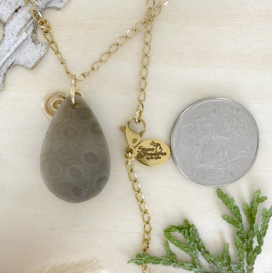 Petoskey Stone Swirl Pendant Necklace - Stone Treasures by the Lake