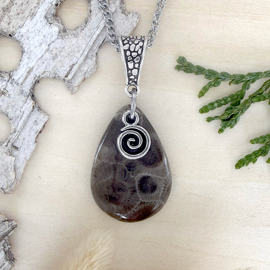 Petoskey Stone Swirl Pendant Necklace - Stone Treasures by the Lake