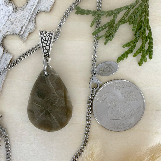 Petoskey Stone Swirl Pendant Necklace - Stone Treasures by the Lake