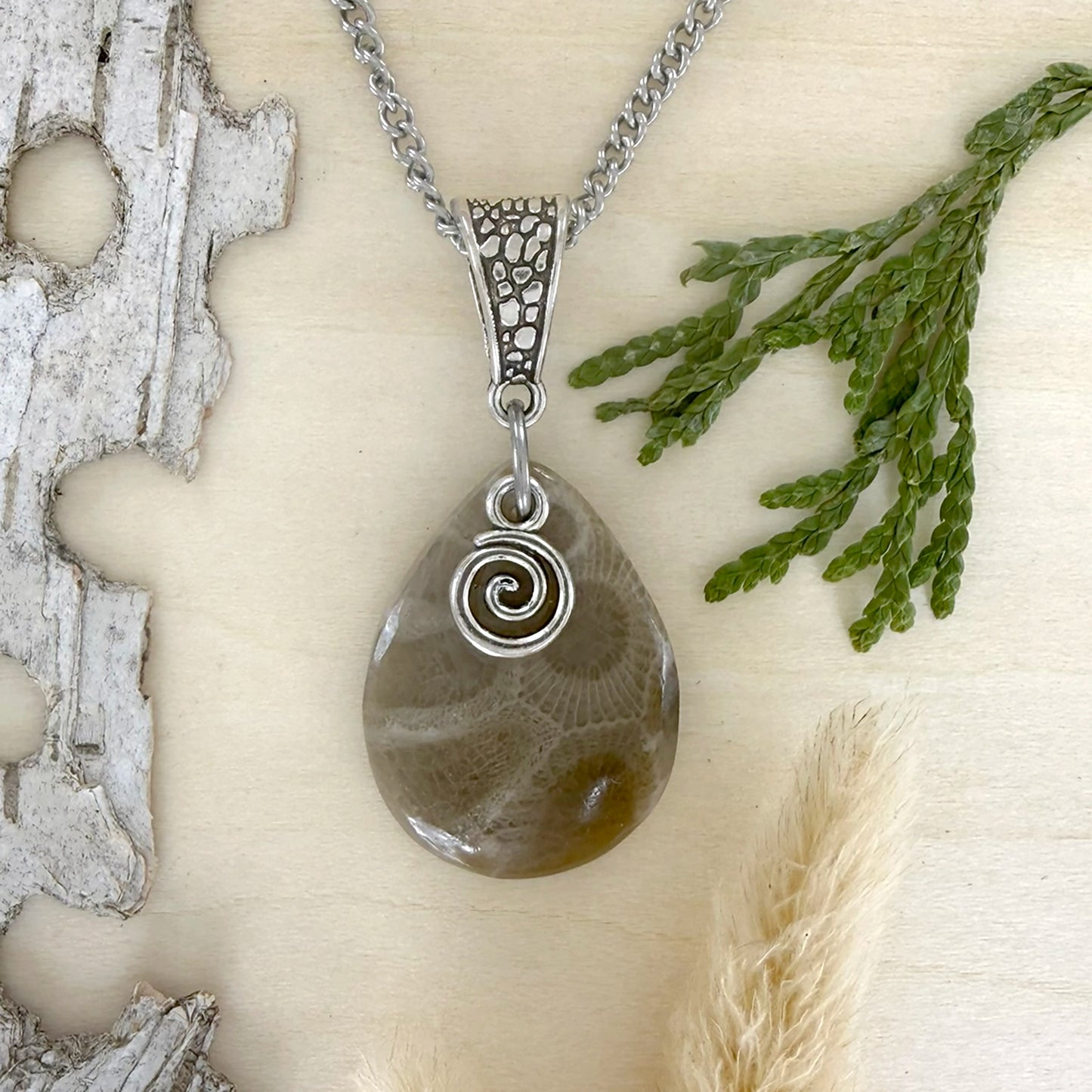 Petoskey Stone Swirl Pendant Necklace - Stone Treasures by the Lake