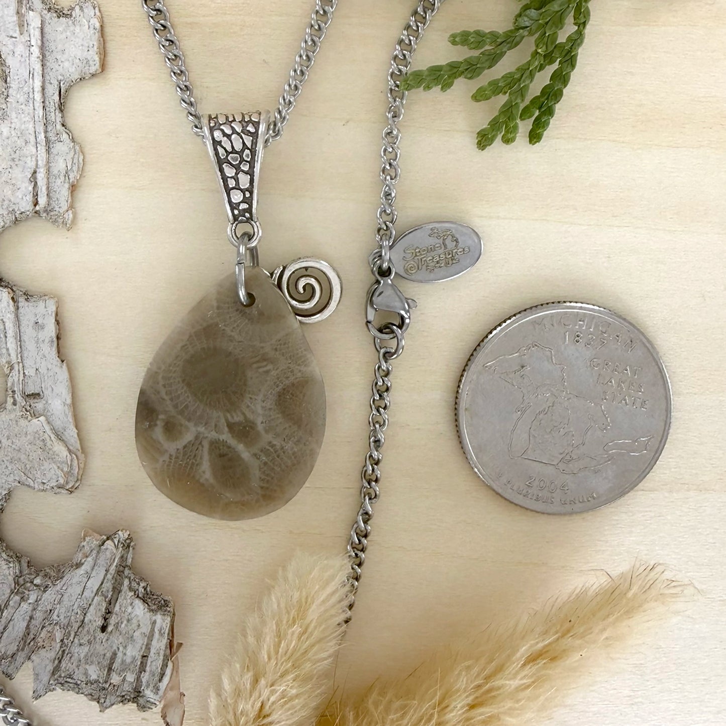 Petoskey Stone Swirl Pendant Necklace - Stone Treasures by the Lake