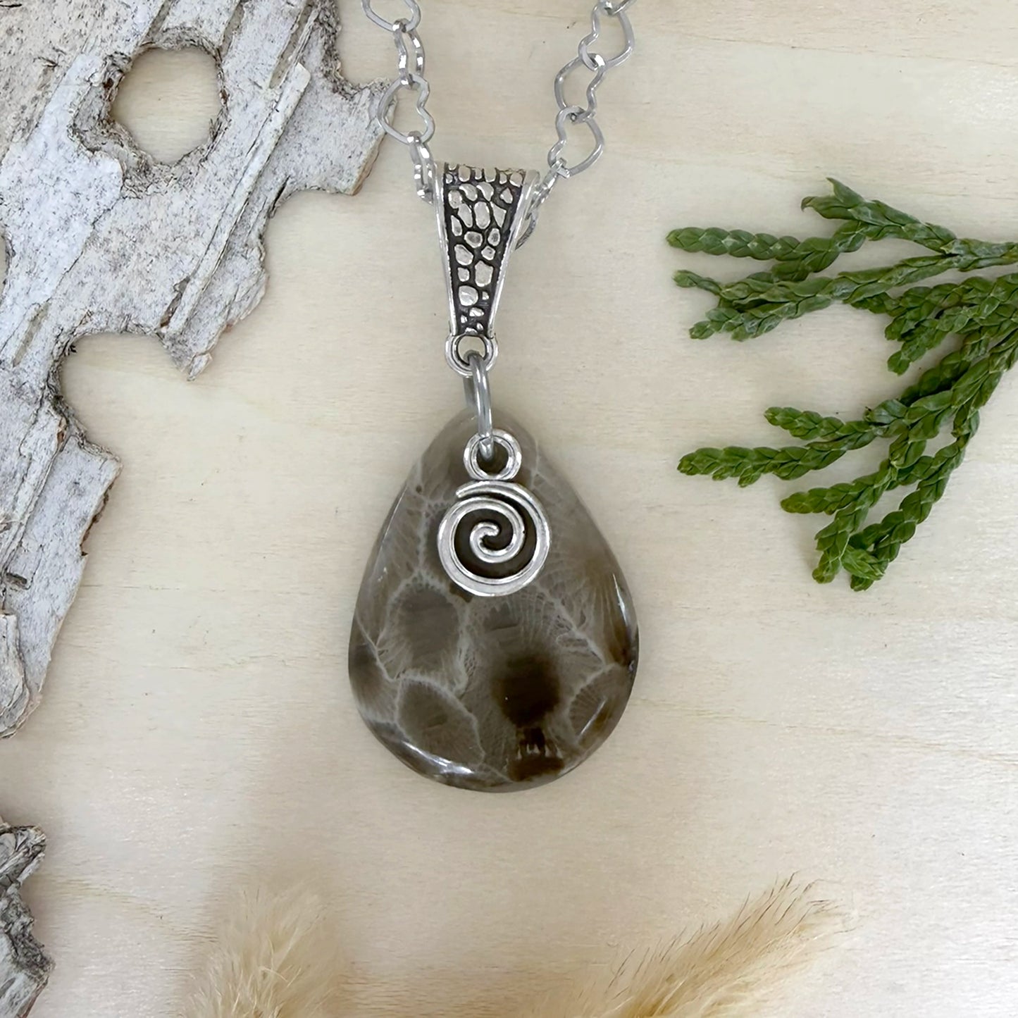 Petoskey Stone Swirl Pendant Necklace - Stone Treasures by the Lake