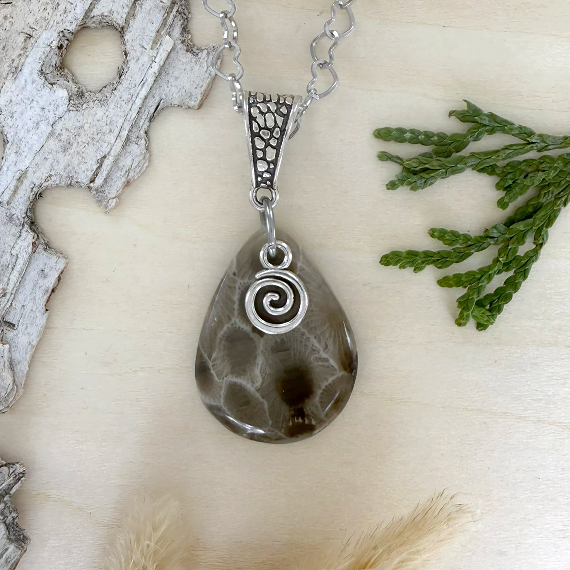 Petoskey Stone Swirl Pendant Necklace - Stone Treasures by the Lake
