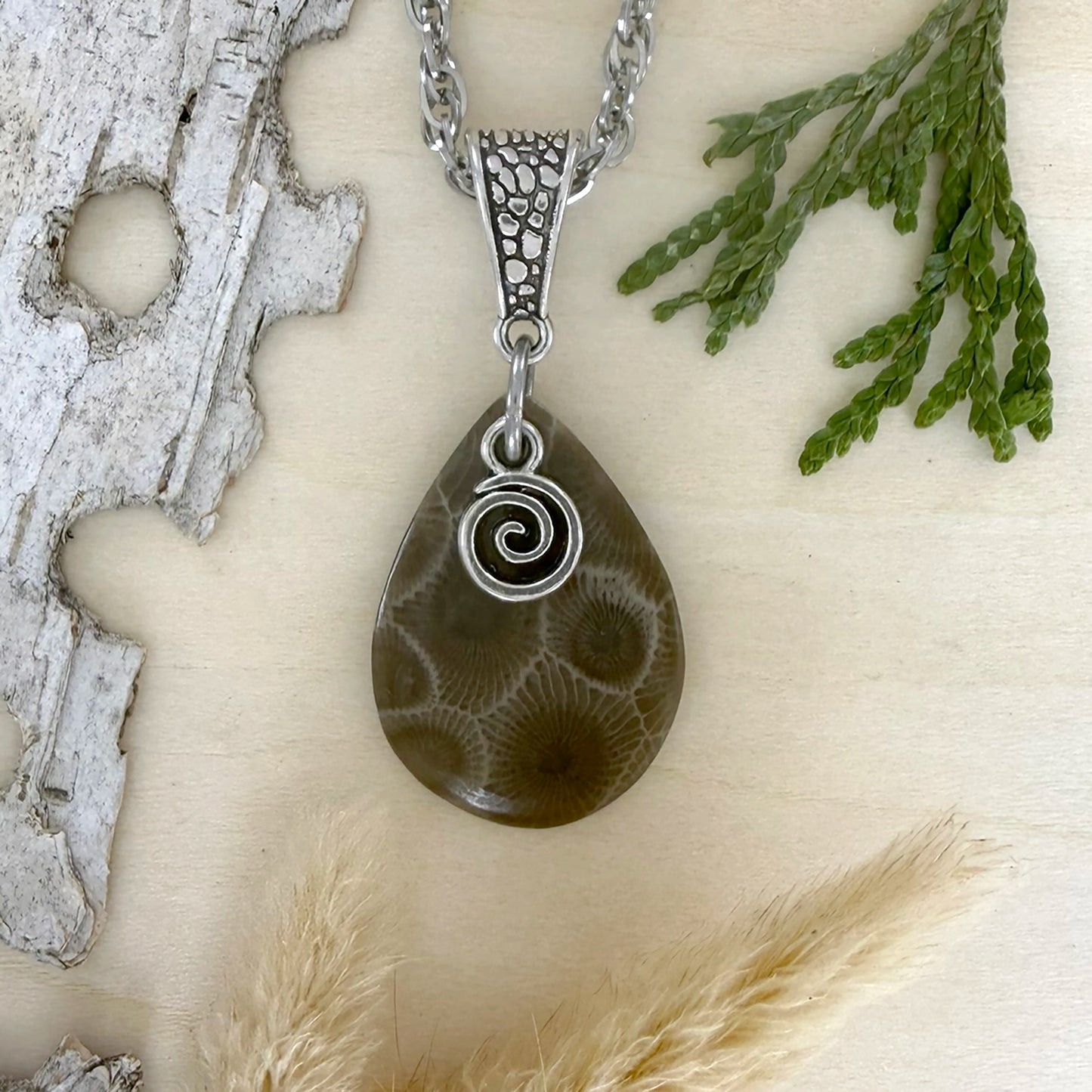 Petoskey Stone swirl Pendant Necklace - Stone Treasures by the Lake