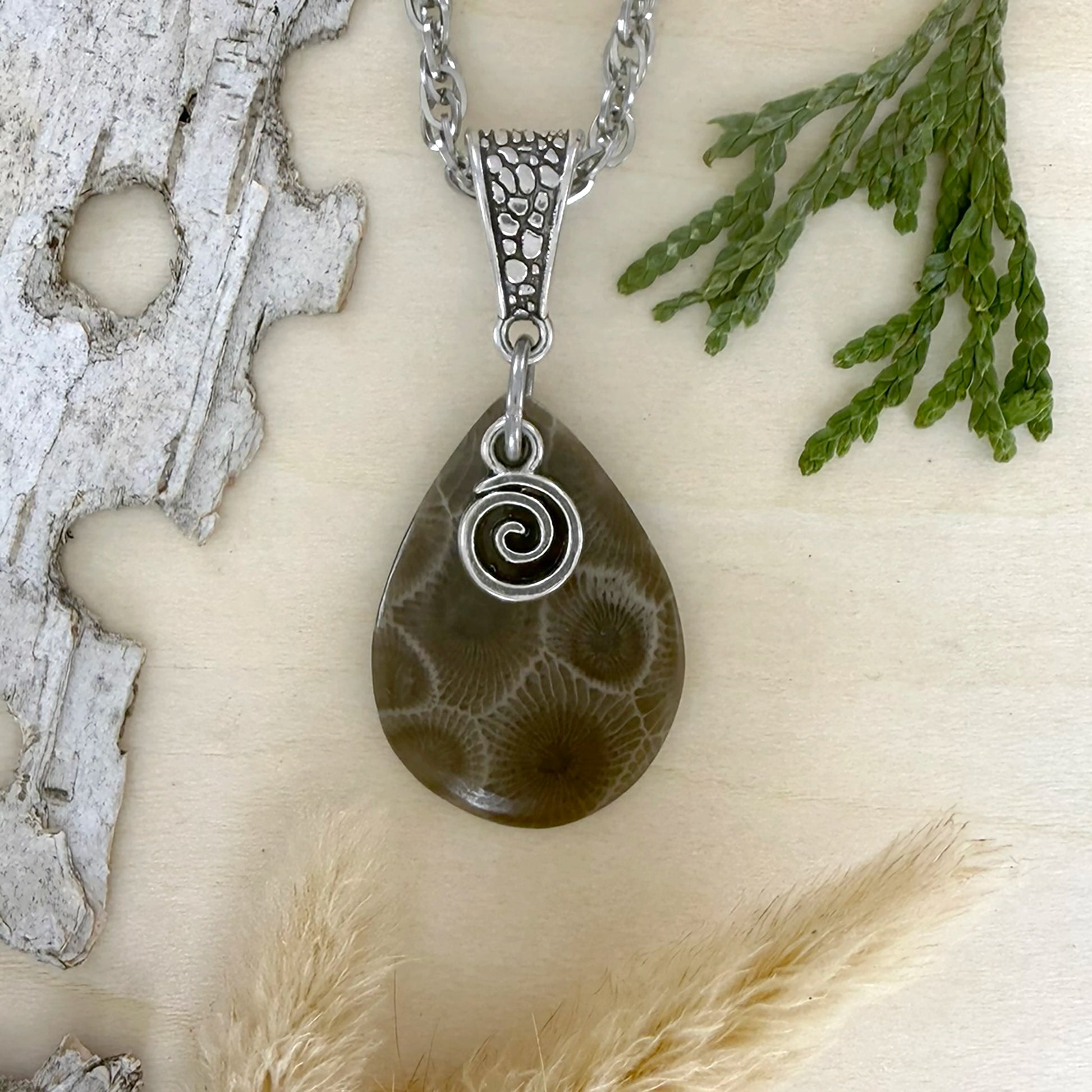 Petoskey Stone swirl Pendant Necklace - Stone Treasures by the Lake
