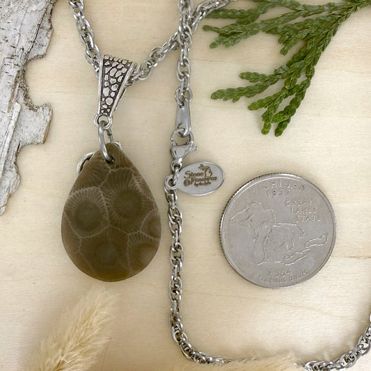 Petoskey Stone Swirl Pendant Necklace - Stone Treasures by the Lake