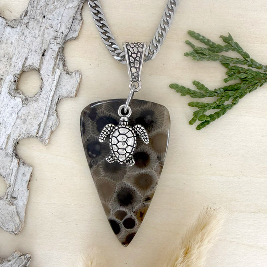 Petoskey Stone Turtle Pendant Necklace - Stone Treasures by the Lake